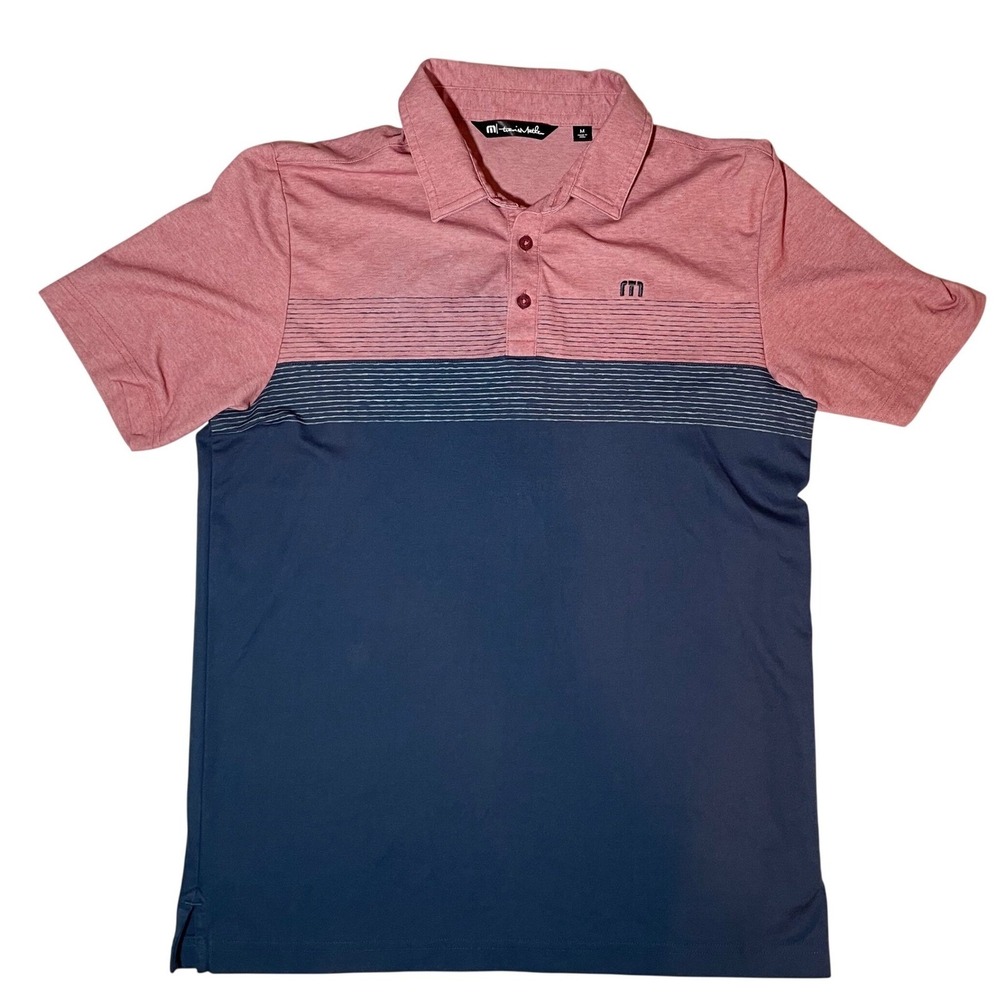 Travis Mathew Mens Short Sleeve Colorblock Striped Polo Shirt M Country Club‎